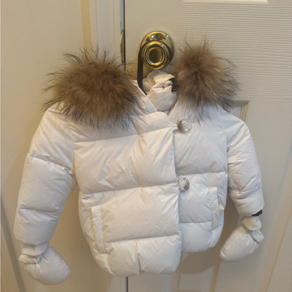 White Puffer Jacket with  Fur Trim